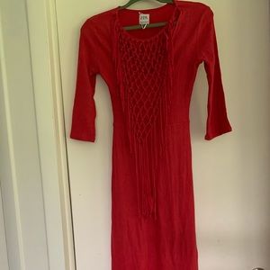 Zara red dress with original detail in front.